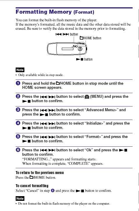 Instructions for formatting Format device
