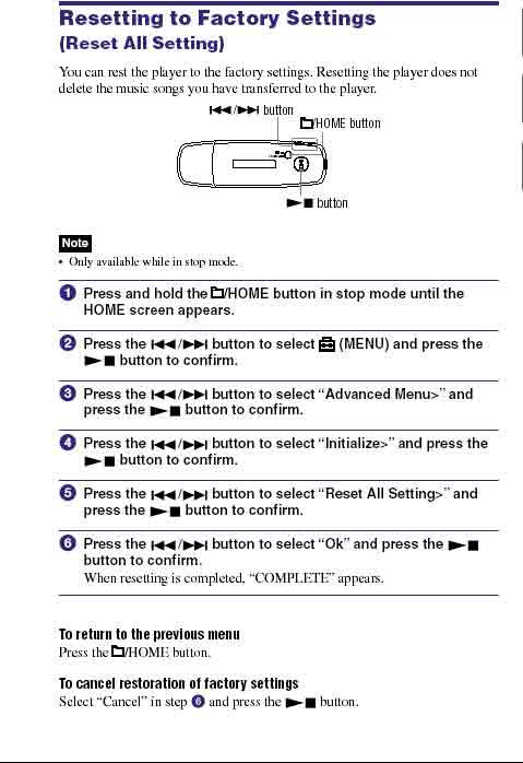 Instructions for Reset How to initialize